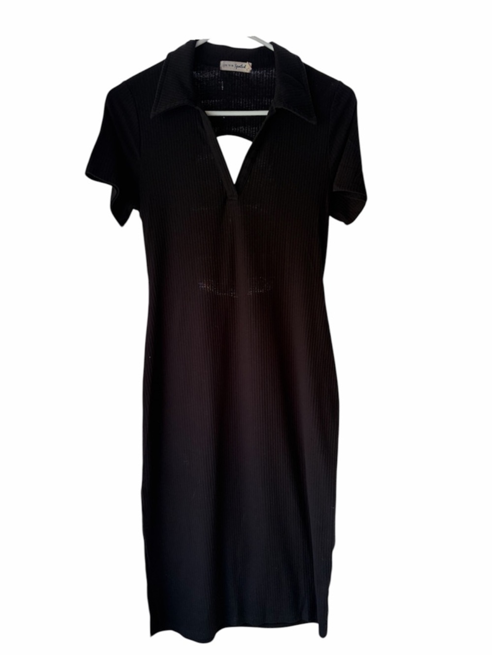 90's Ribbed Collared Black Midi Dress w/ Keyhole back detail.